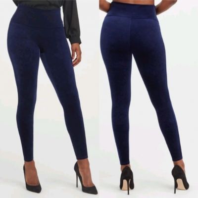 SPANX Shiny Velvet High Waisted LEGGINGS Lapis Blue sz Xs